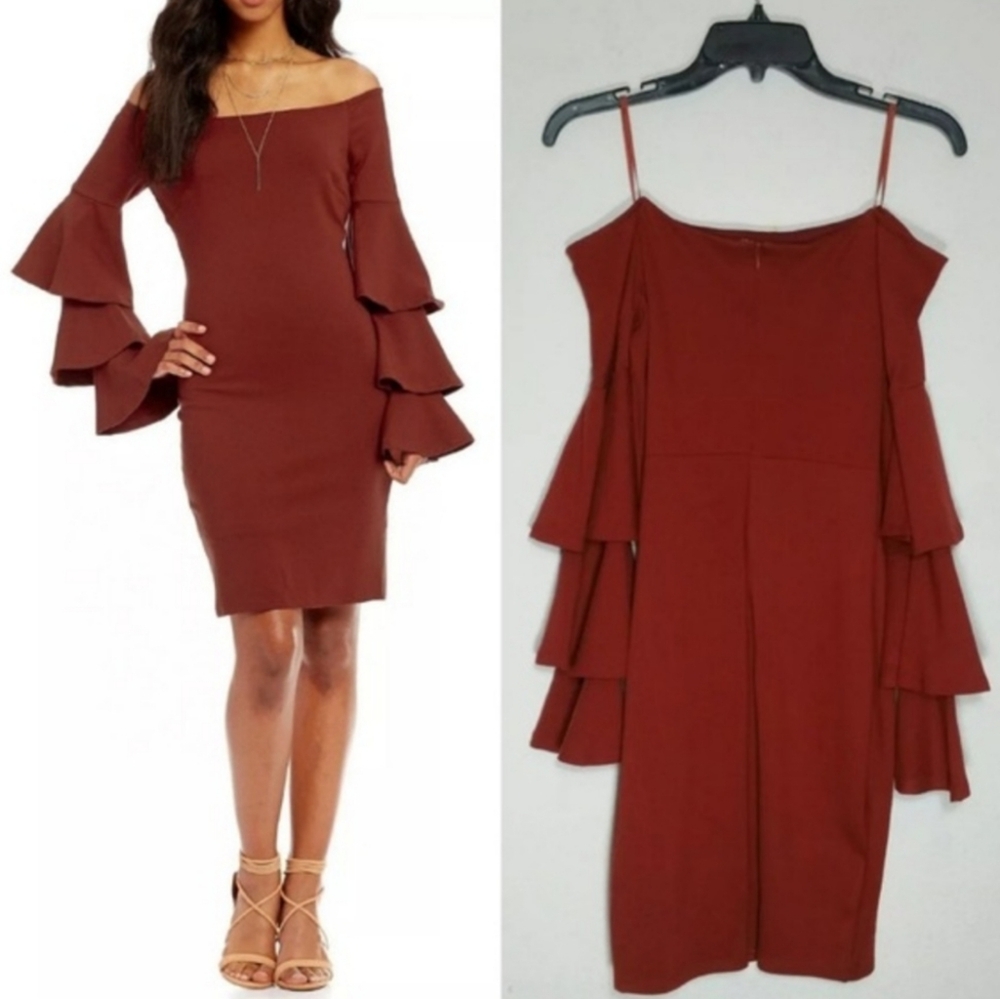 Gianni Bini Tinsley Ruffle Tier Long Sleeve Sheath Dress‎ Sz XS NWT 119$